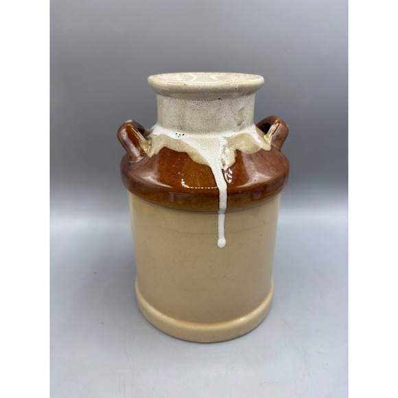 Ceramic Milk Jug With Brown & Cream Glaze Decor Farmhouse Rustic - Picture 4 of 6